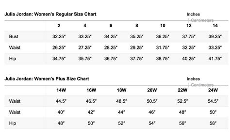 Julia Jordan Size Chart | Clothing size chart, Jordan outfits, Chart