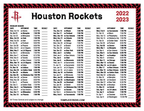 Printable 2022-2023 Houston Rockets Schedule