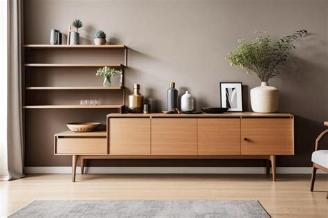 Premium AI Image | Wood sideboard in living room interior with copy space