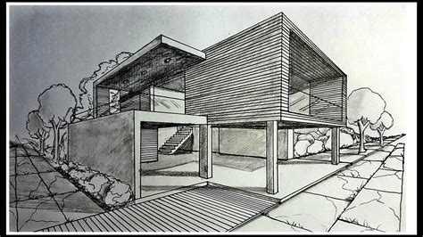 Drawing A Modern House In Two Points Perspective Time-lapse - YouTube