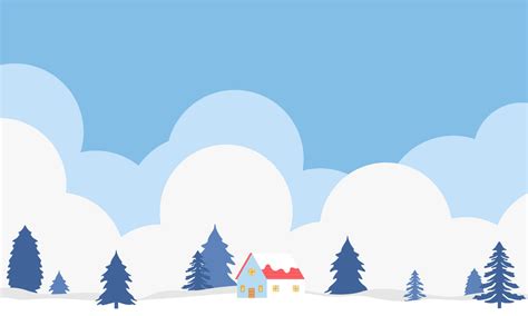 Winter landscape illustration with pine trees, clouds, and house ...