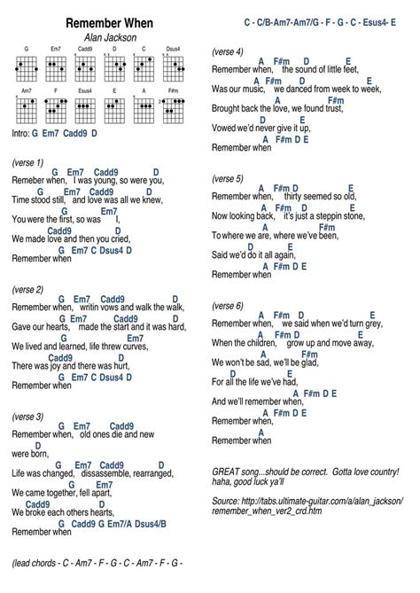 Remember When by Alan Jackson | Guitar chords for songs, Learn guitar chords, Ukulele chords songs