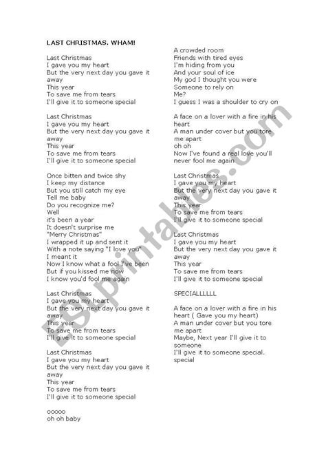 Last Christmas Lyrics Printable