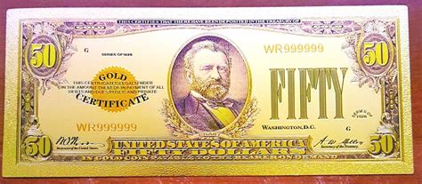 24K .999 Gold 1928 $50 Dollar Gold Cert Banknote with COA (Cert of Authenticity) - Paper Money: US