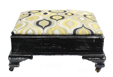 Distressed Chippendale Footstool – Mod Fabric – Vintage Stool – Ottoman ...