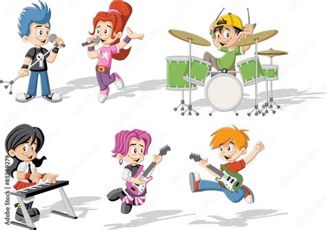 Cartoon children playing on a rock'n'roll band Stock Vector | Adobe Stock