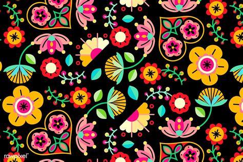 Download premium vector of Flowers folk art patterned on black background | Pattern art, Art ...