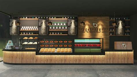 fantastic coffee shop counter design with bakery display showcase