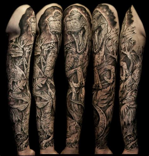 Awesome t-rex tattoo design sleeve | Half sleeve tattoo, Half sleeve ...