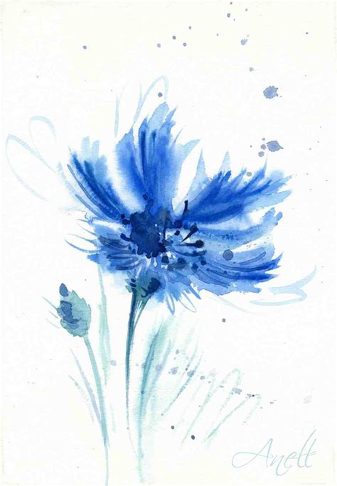 Blue watercolor Flower print Cornflower watercolor Blue print Watercolor flower painting Wall ...