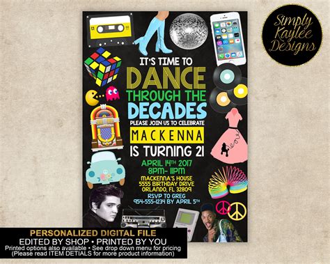 Dance Through the Decades Birthday Invitation Decade Dance - Etsy | Dance party invitations ...