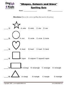 ESL: Shapes, Colors and Sizes Spelling Quiz Worksheet | Spelling quiz, Worksheets, Lesson planet