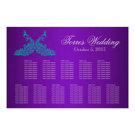 Teal and Purple Peacock Seating Chart | Zazzle | Purple peacock, Purple wedding inspiration ...