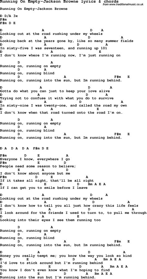 Love Song Lyrics for:Running On Empty-Jackson Browne with chords.