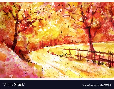 Watercolor autumn landscape background design Vector Image