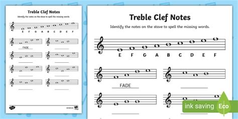 👉 Treble Clef Notes Worksheet (teacher made) - Twinkl