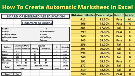 Marksheet In Excel|| How to Create Automatic Marksheet||How to Make ...