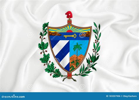 A Developing White Flag with the Coat of Arms of Cuba. Country Symbol ...