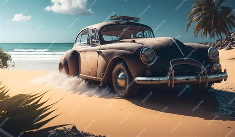 Premium AI Image | Abandoned car on the beach background Generative AI