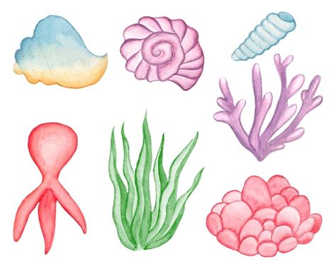 Premium Vector | Watercolor Under The Sea Clipart Set