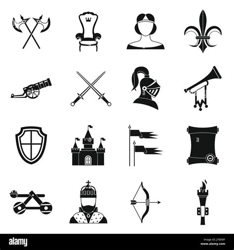 Knight medieval icons set in simple style. Middle ages warrior weapons set collection vector ...