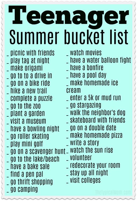 Free Printable Summer Bucket List for Teens! | Summer bucket list for ...