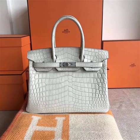 Elegant Hermes Crocodile Matt Birkin Bag30CM in 8L Beton White Silver Hardware — Hermes ...