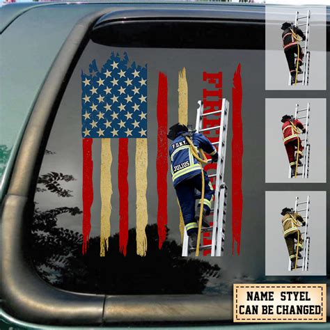 Personalized Firefighter Flag Decal - Lovem-oom