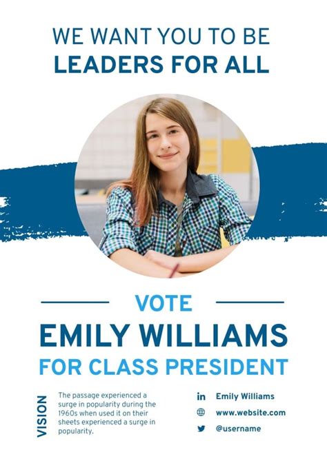 Personalize this Minimalist Emily Williams Class President Campaign Poster template for free