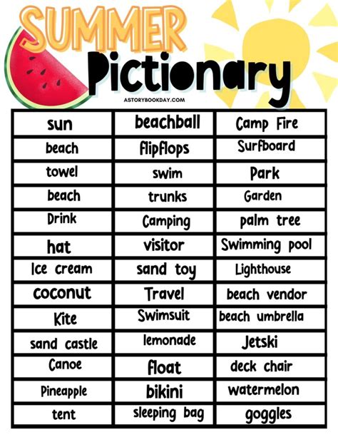 Free Printable Summer Pictionary Game