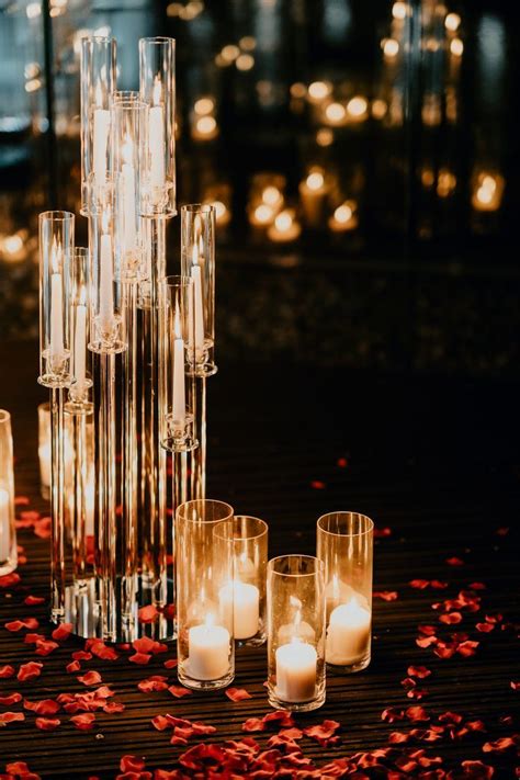 Hire Items - Glass Candelabra - Pillar Candles - Red Rose Petals 📸-Patrickpartridgephotography # ...