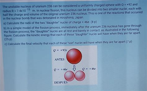 Solved The unstable nucleus of uranium 236 can be considered | Chegg.com