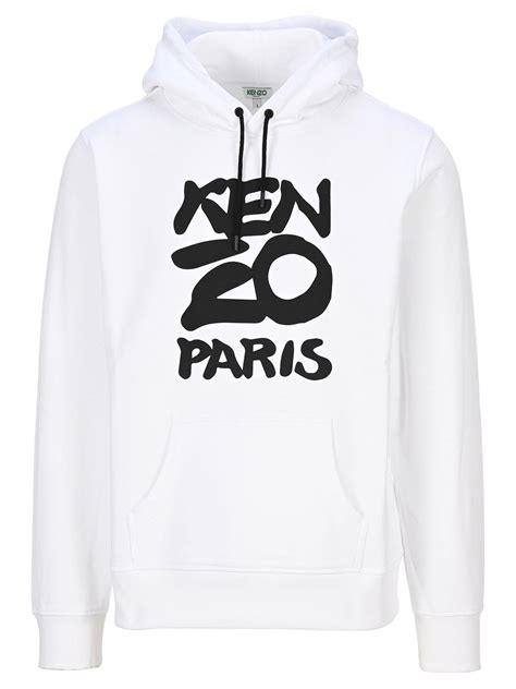 KENZO Cotton Logo Hoodie in White for Men - Lyst