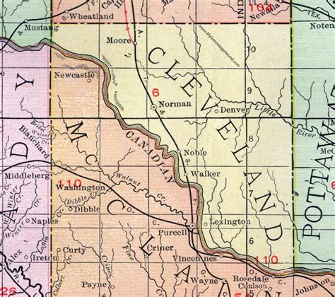 Cleveland County, Oklahoma 1911 Map, Rand McNally, Norman, Moore, Noble