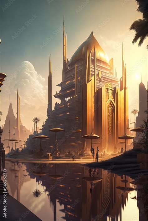 Futuristic Egypt. Sci-fi. Pyramid. Golden futuristic city. concept art ...