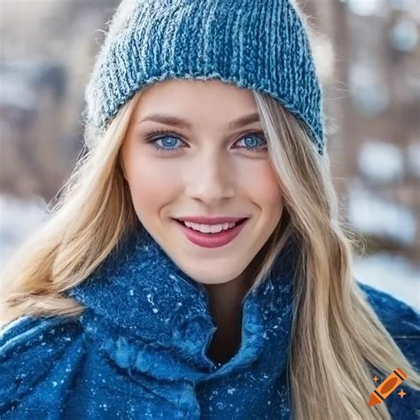 Portrait of a stunning blonde girl with light blue eyes on Craiyon