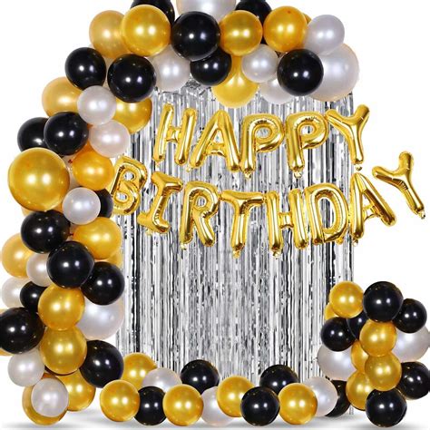 BubbleTrouble.in 64Pcs Golden, Silver and Black Balloon Birthday ...