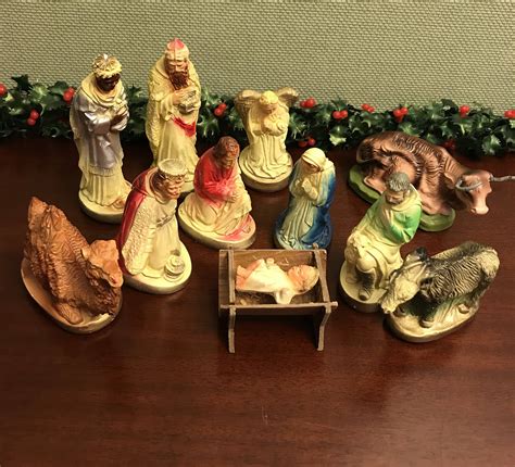 Vintage Nativity Set, Mid Century Chalkware painted Figurines, Christmas Nativity Set ...