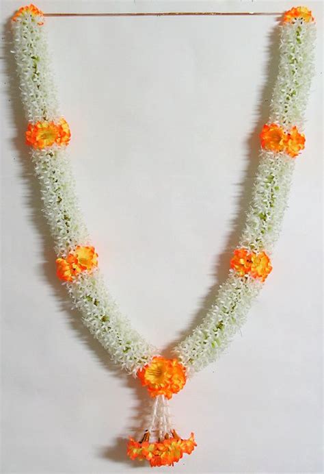 White Jasmine Flower Garland with Saffron Flowers