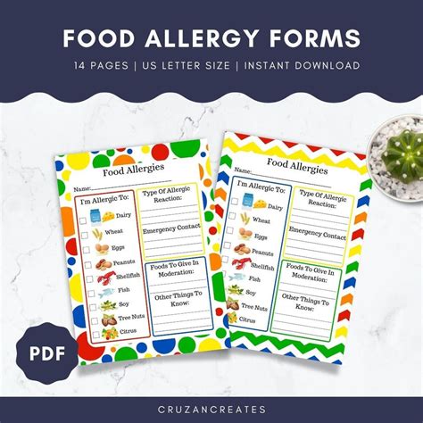 Food Allergy Form Food Allergy Info Sheet Daycare Forms Kids Food Allergy Kids Allergy Form ...