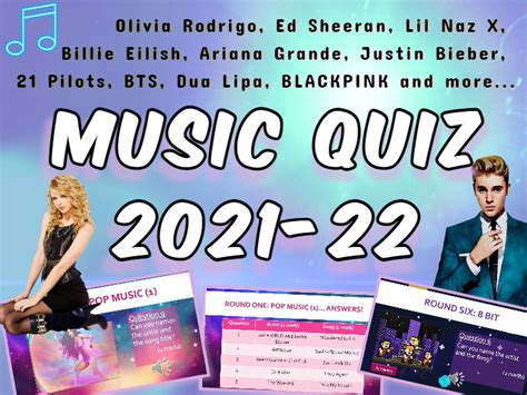 Pop Music Quiz 2021-2022, End of Year/Term Quiz: 70 questions with ...