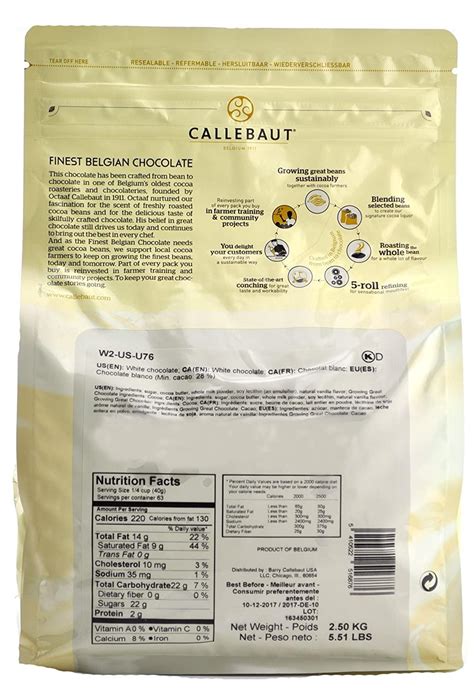 Callebaut W2 28% White Chocolate Callets 5.5 lbs Chocolate 5.5 Pound (Pack of 1)