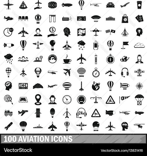 100 aviation icons set simple style Royalty Free Vector