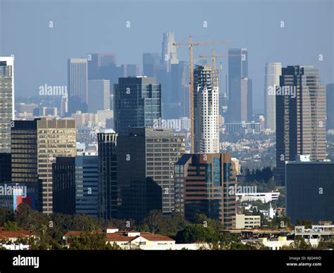 Century City and Downtown Los Angeles form a double skyline in the ...