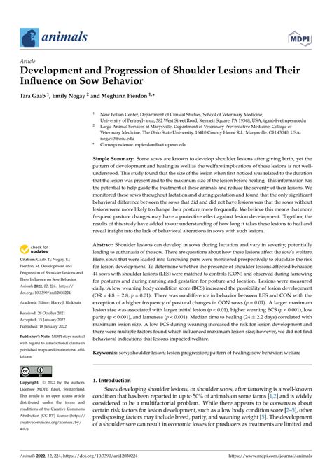 (PDF) Development and Progression of Shoulder Lesions and Their Influence on Sow Behavior