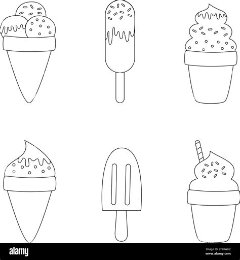 Coloring page with cartoon ice creams. Set of black and white ice creams Stock Vector Image ...