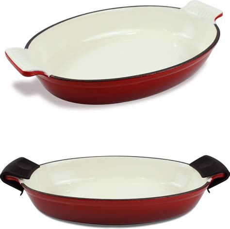 1.58 Qt Enameled Cast Iron Oval Roaster, Casserole Dish, Lasagna Pan ...