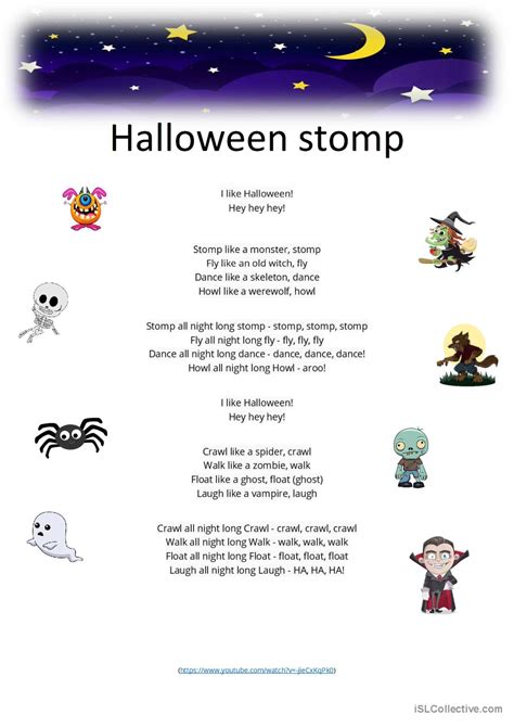 Halloween stomp Song Lyrics + activi…: English ESL worksheets pdf & doc