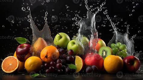 Fruits on black background with water splash, 23329198 Stock Photo at ...