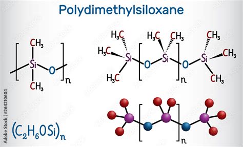 Polydimethylsiloxane, PDMS, silicone polymer, molecule. Structural ...